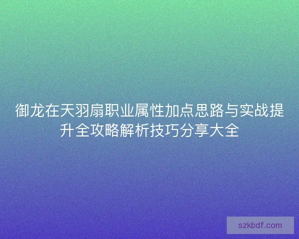 御龙在天羽扇职业属性加点思路与实战提升全攻略解析技巧分享大全