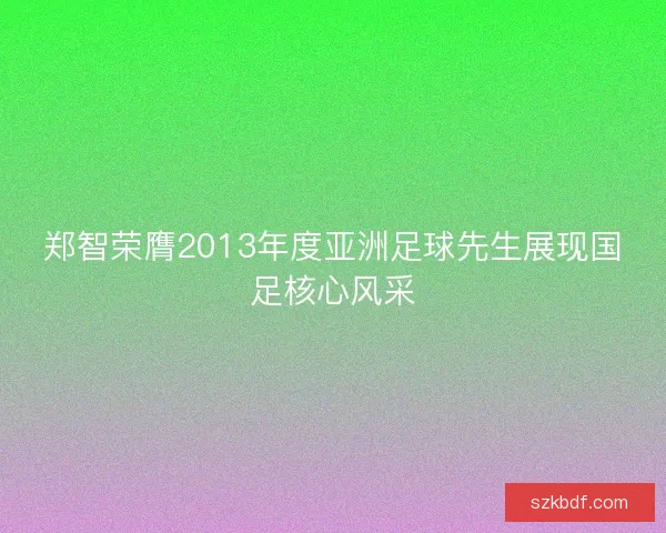 郑智荣膺2013年度亚洲足球先生展现国足核心风采